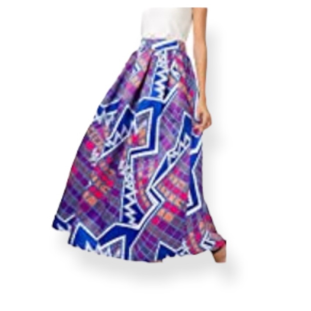 Vibrant Blue & Purple Geometric Maxi Skirt